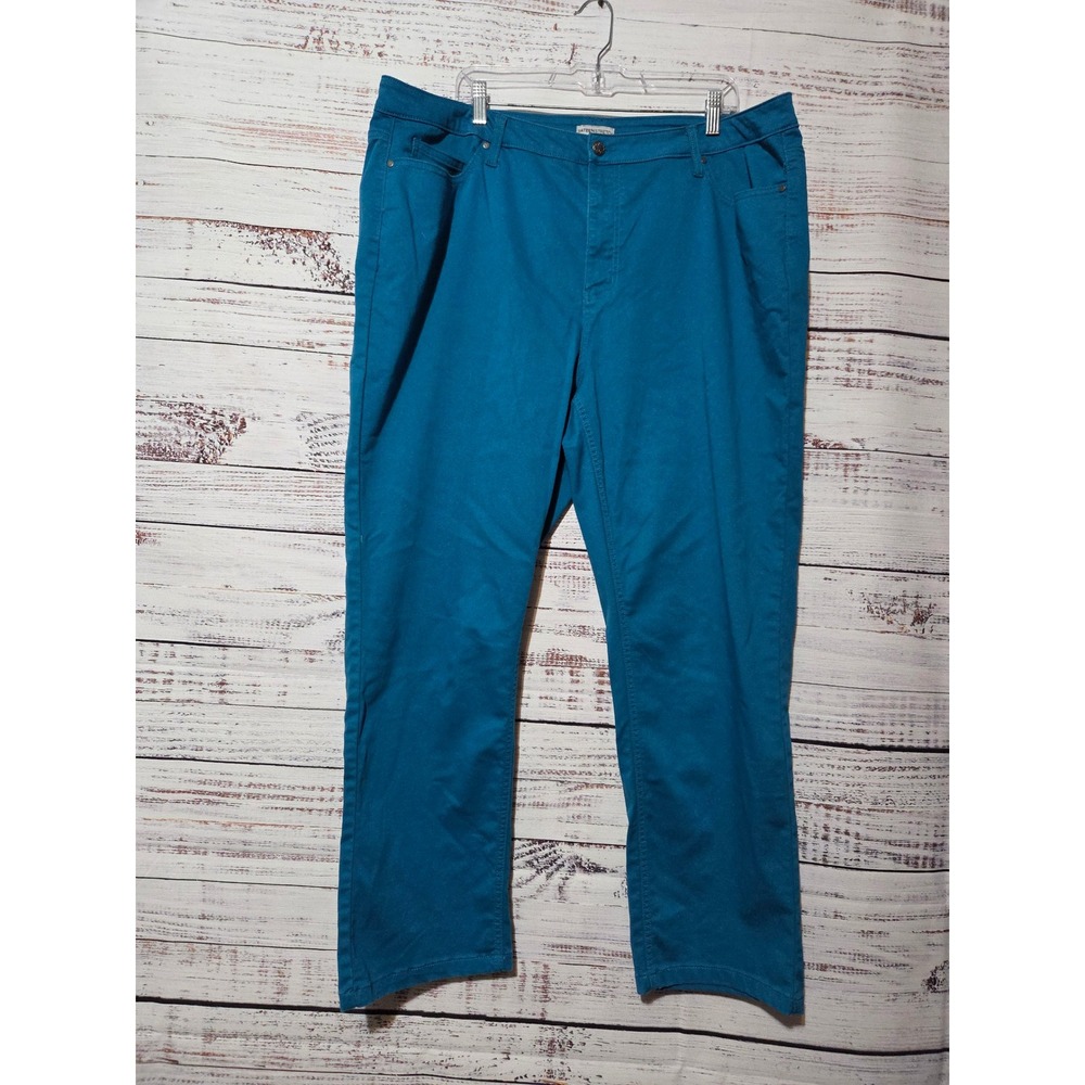 Catherines Sateen Stretch Pants Womens 24W Teal Blue Straight Leg Five Pocket